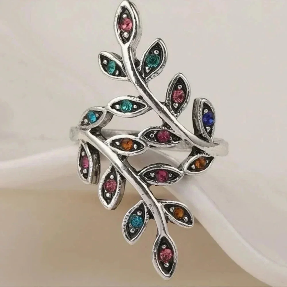Colorful Stone Leaf Ring